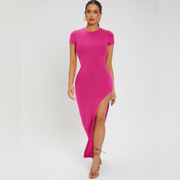NWOT SHEIN Solid Split Thigh Bodycon Dress - Picture 4 of 8